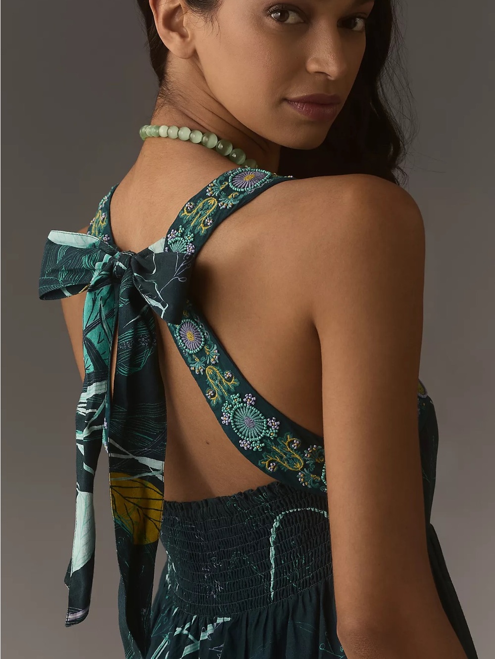 Anthropologie Teal Green Floral Tiered Maxi Dress - Picture 3 of 7